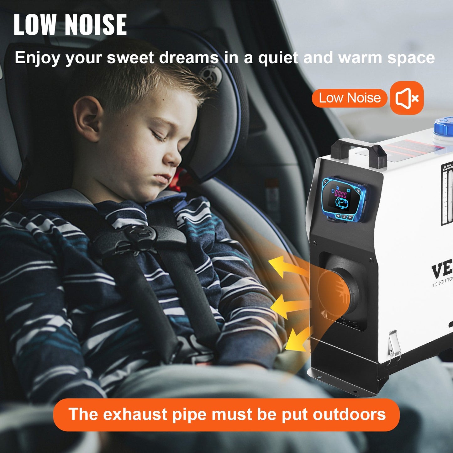 Orange Diesel Air Heater, 8KW Parking Heater, All in 1, 12V Truck Heater, One Air Outlet, with Red LCD Switch, Remote Control, Fast Heating Diesel Heater, For Car, RV Truck, Boat, Campervans, Caravans