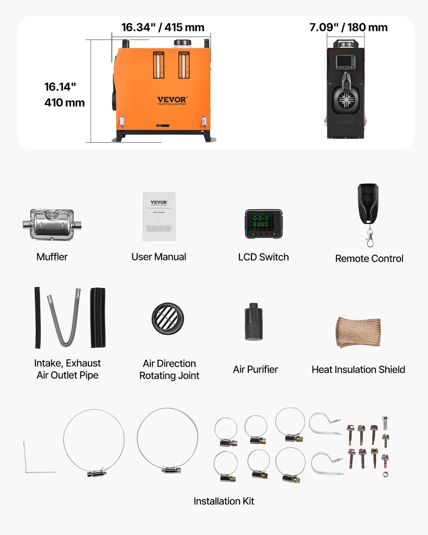 Dieselluftvärmare, 12-24V 8KW, Snabbvärmande Dieselparkeringsvärmare med fjärrkontroll och digital färgdisplay, Låg ljudnivå, Röstmeddelande, För Husbil, Lastbil, Husbil, Skåpbil, Båt och Släpvagn