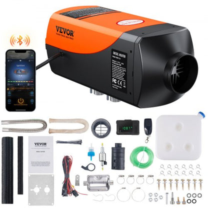 Bluetooth-appstyrd dieselluftvärmare, 12V 2KW dieselvärmare med automatisk höjdjustering, fjärrkontroll och LCD, dieselparkeringsvärmare för husbil, husvagn, buss, båt