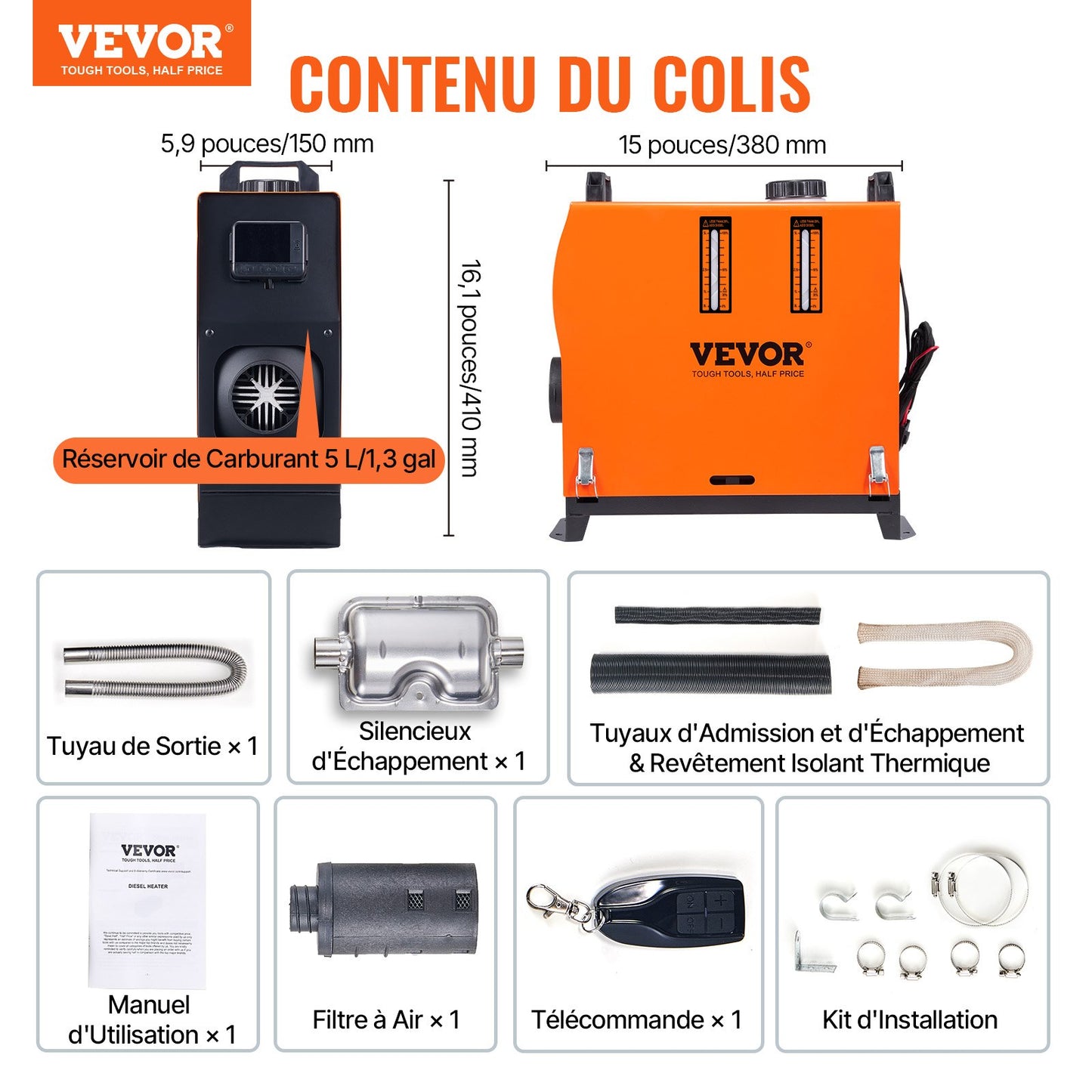 Dieselluftvärmare allt-i-ett 12V 5KW LCD-fjärrkontroll för bil/husbil