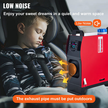 12V 5KW Dieselvärmare, Allt-i-ett Luftvärmare med LCD-brytare och fjärrkontroll, Dieselluftvärmare, Parkeringsvärmare ljuddämpare, Dieselvärmare för lastbilar, bil, båt, husvagn, SUV (1 hål)