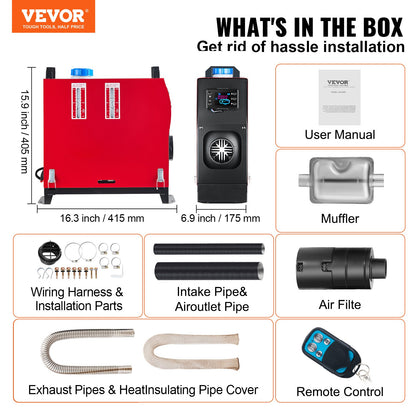 12V 5KW Dieselvärmare, Allt-i-ett Luftvärmare med LCD-brytare och fjärrkontroll, Dieselluftvärmare, Parkeringsvärmare ljuddämpare, Dieselvärmare för lastbilar, bil, båt, husvagn, SUV (1 hål)