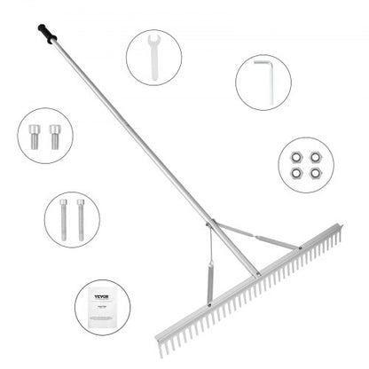 Landscape Rake, 915mm Head Aluminum Landscape Rake, Lake Weed Rake with 1915mm Long Handle, for Loosening Soil, Lawn Care, Weeding Lake, Garden, Pond