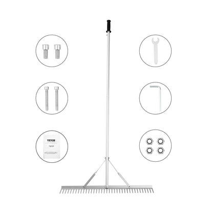 Landscape Rake, 915mm Head Aluminum Landscape Rake, Lake Weed Rake with 1915mm Long Handle, for Loosening Soil, Lawn Care, Weeding Lake, Garden, Pond