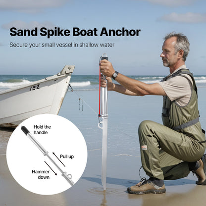Sand Spike Boat Anchor, 90 cm Slide Anchor Shore Spike, Galvanized Carbon Steel Boat Shore Anchors, Shallow Water Beach Anchors, for Securing Jet Ski PWC Pontoon Kayak on Beaches & Sandbars