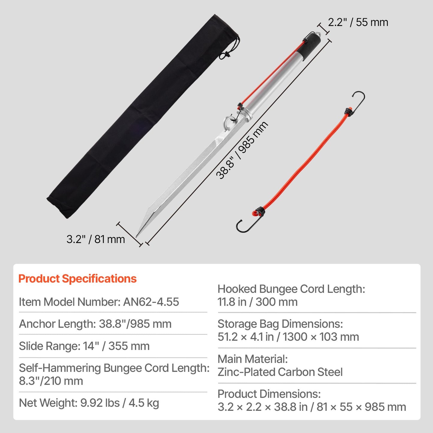 Sand Spike Boat Anchor, 90 cm Slide Anchor Shore Spike, Galvanized Carbon Steel Boat Shore Anchors, Shallow Water Beach Anchors, for Securing Jet Ski PWC Pontoon Kayak on Beaches & Sandbars