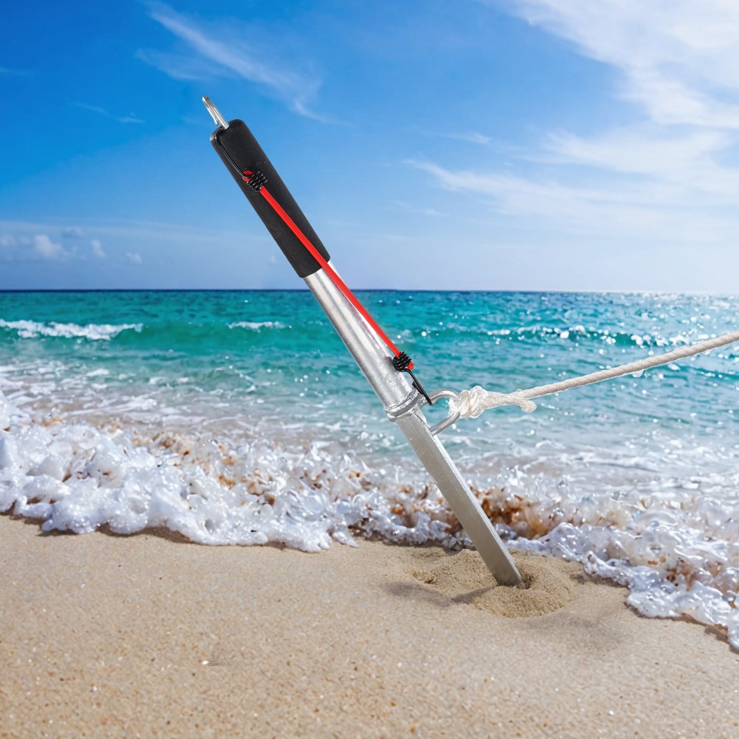 Sandspike-båtankarstång, 36" galvaniserat kolståls glidande ankare, självhamrande strandspike-ankare för liten båt, vattenskoter, pontonkajak, med oxfordförvaringsväska och elastisk lina