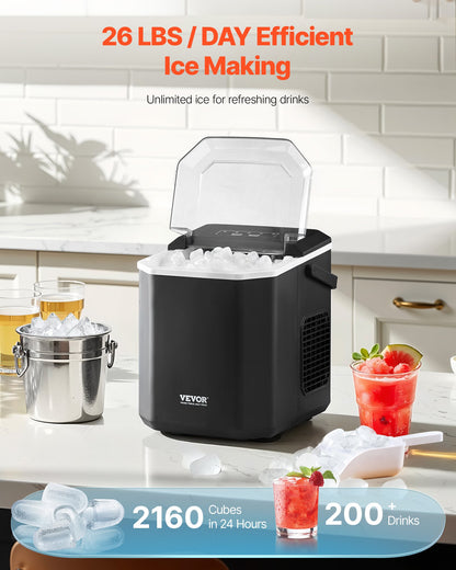 Countertop Ice Maker, 9 Cubes Ready in 6 Mins, 26lbs in 24Hrs, Self-Cleaning Portable Ice Maker with Ice Scoop and Basket, Ice Machine with 2 Sizes Bullet Ice for Home Kitchen Office Bar Party