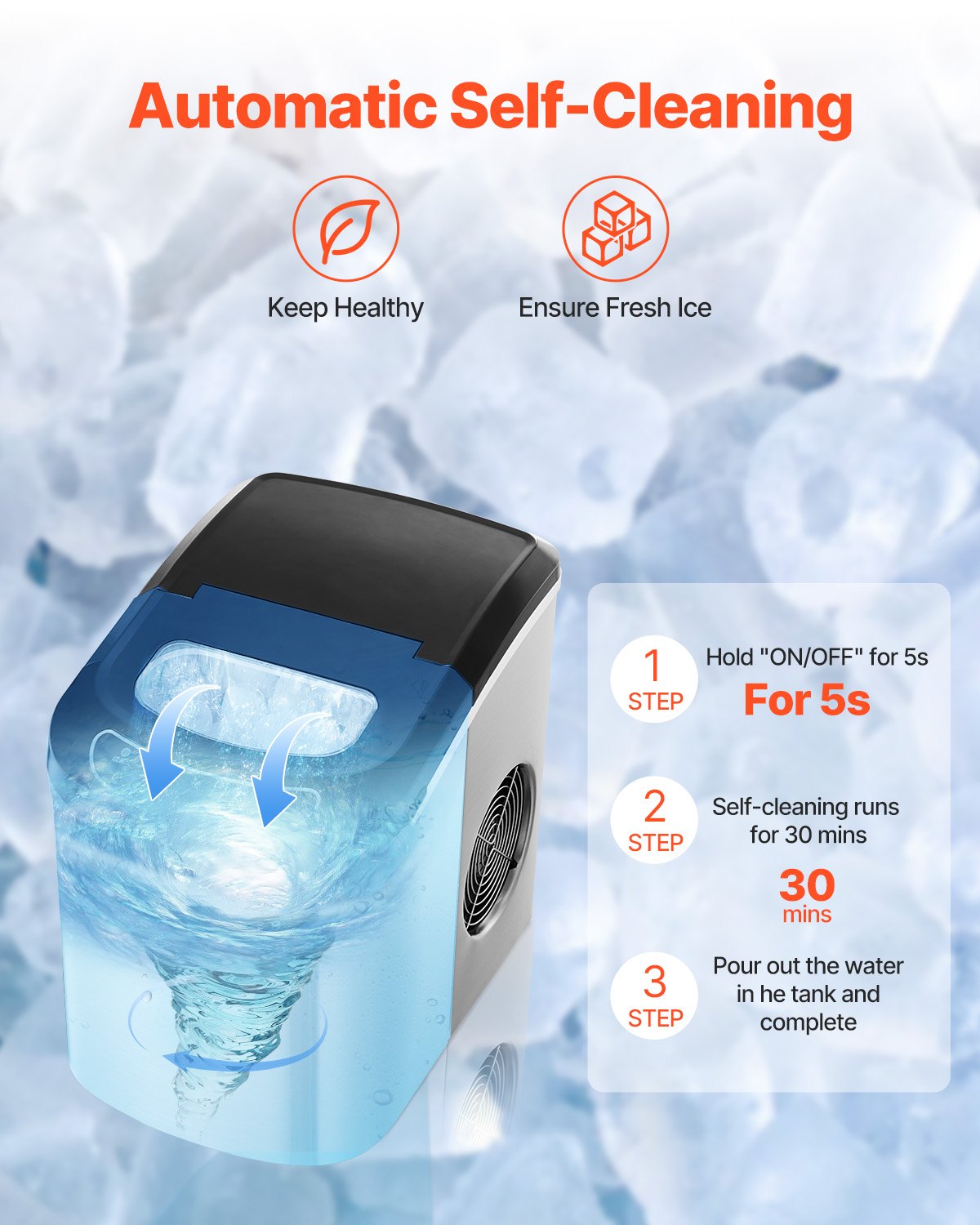 Countertop Ice Maker, 9 Cubes Ready in 6 Mins, 33lbs in 24Hrs, Self-Cleaning Portable Ice Maker with Ice Scoop and Basket, Ice Machine with 2 Sizes Bullet Ice for Home Kitchen Office Bar Party