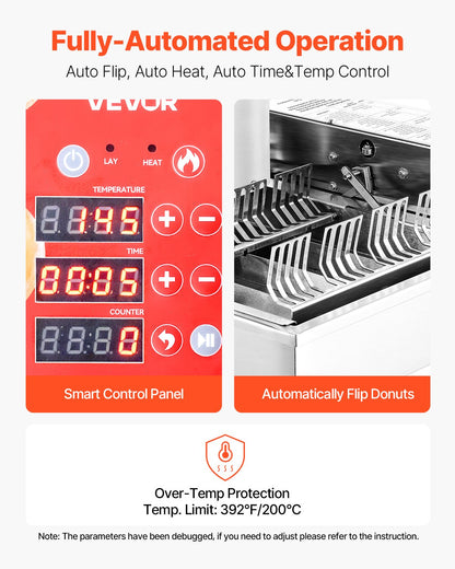 Commercial Automatic Donuts Machine, 4 Rows Donuts Making Equipment, 240 pcs/hour Electric High Power Doughnut Maker, Stainless Steel Frying Auto Fryer, with Intelligent Control