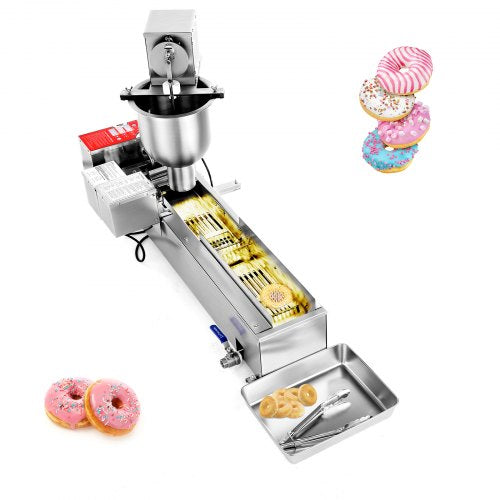 Commercial Automatic Donuts Machine, Single Row Donuts Making Equipment, 90 pcs/hour Electric High Power Doughnut Maker, Stainless Steel Frying Auto Fryer, with 3 Size Molds, Auto Counting