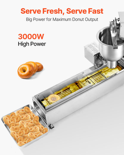 Commercial Automatic Donuts Machine, Single Row Donuts Making Equipment, 90 pcs/hour Electric High Power Doughnut Maker, Stainless Steel Frying Auto Fryer, with 3 Size Molds, Auto Counting