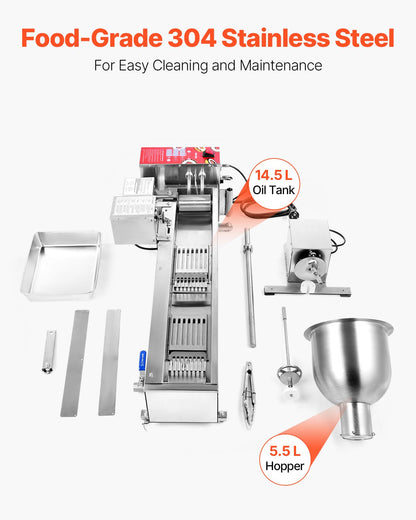 Commercial Automatic Donuts Machine, Single Row Donuts Making Equipment, 90 pcs/hour Electric High Power Doughnut Maker, Stainless Steel Frying Auto Fryer, with 3 Size Molds, Auto Counting