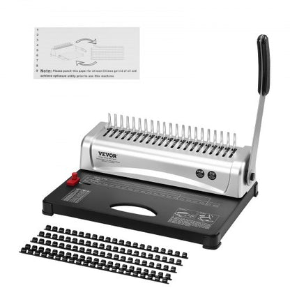 Binding Machine, Comb Binding Machine 21-Holes Binding 450 Sheets, Book Binder Machine with 100 PCS 9.53 mm Comb Binding Spines, for Letter Size, A4, A5