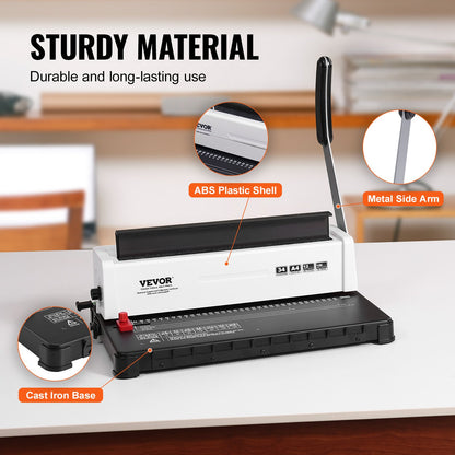 Coil Spiral Binding Machine, Manual Book Maker 34-Holes Binding 120 Sheets, Punch Binder Adjustable 4.76 mm - 14.29 mm Coil Binding Spines, for Letter Size, A4, A5.