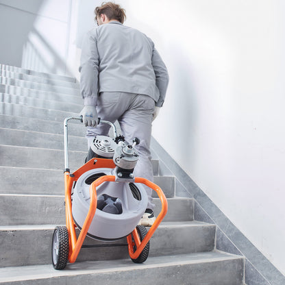 Drain Cleaner Machine 30.5m x 9.5mm Auto Feed with Wheels & 8 Cutters