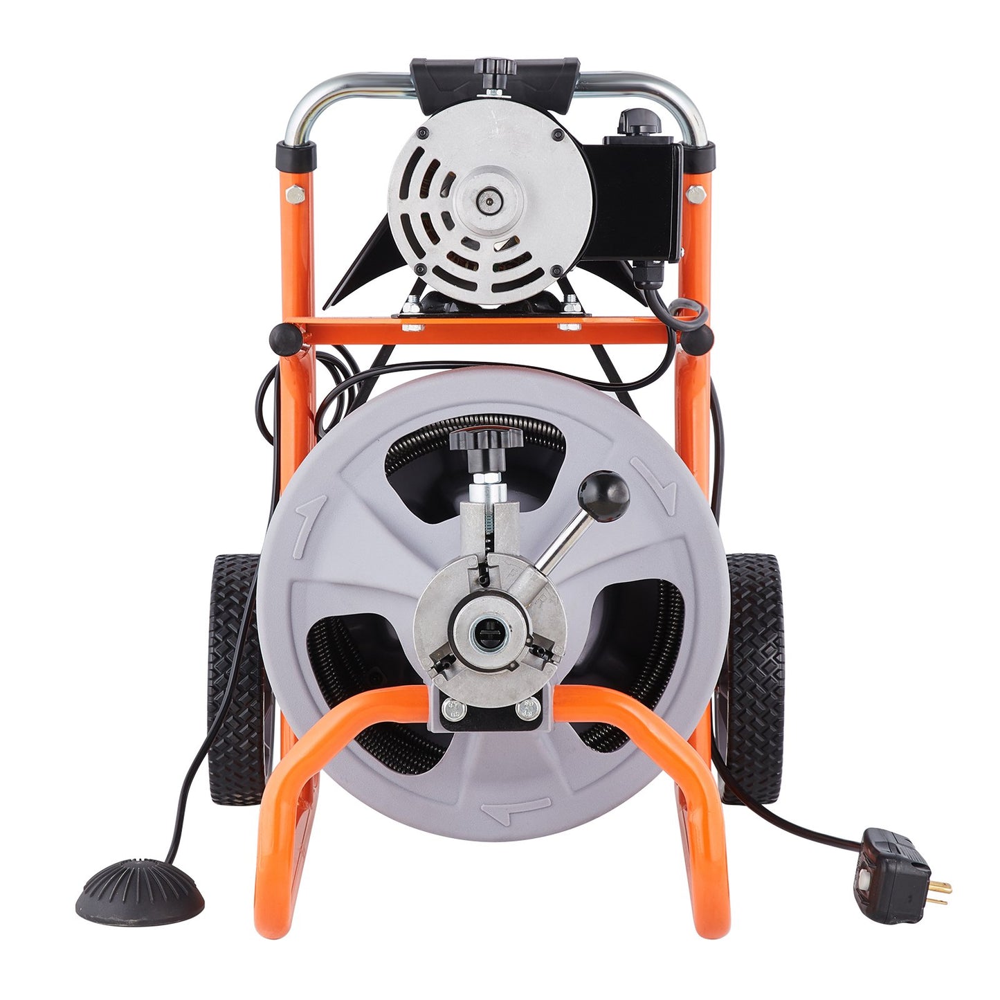 Drain Cleaner Machine 30.5m x 9.5mm Auto Feed with Wheels & 8 Cutters