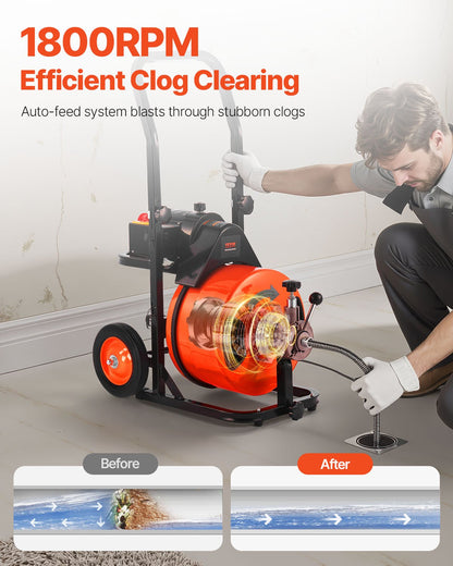 Drain Cleaner Machine Electric Drain Auger 3048 x 1.3 cm Auto Feed