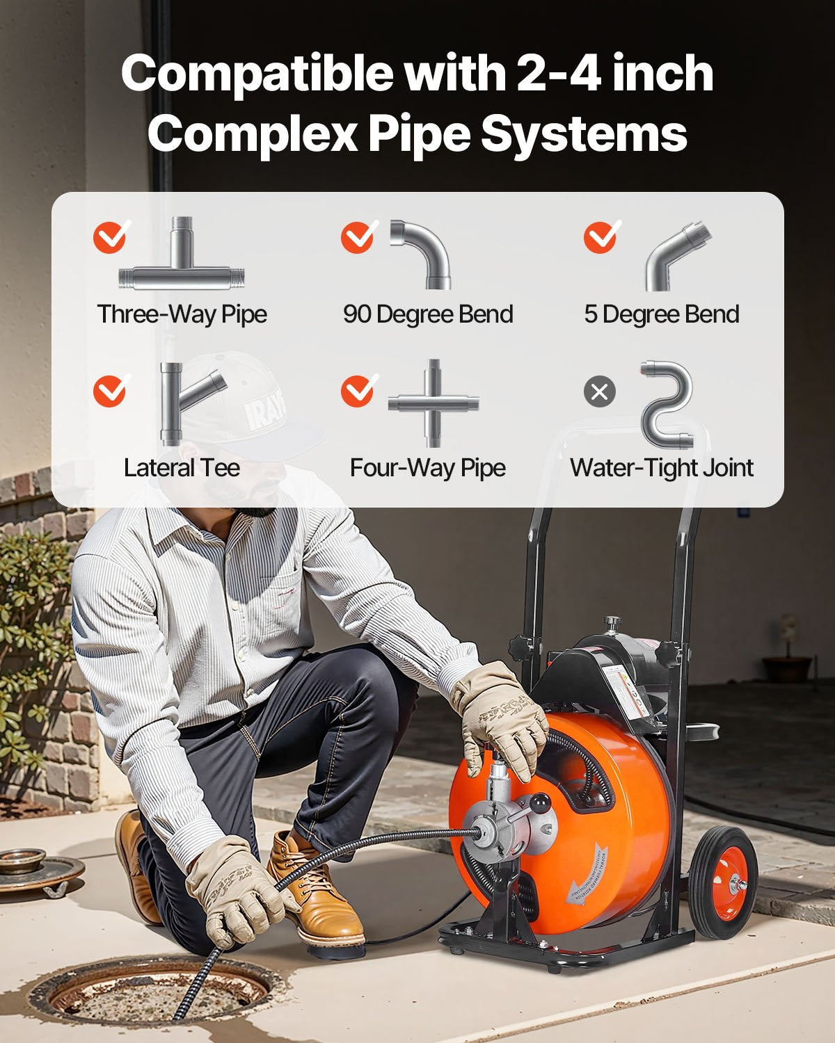 Drain Cleaner Machine Electric Drain Auger 100 FT x 3/8 In Auto Feed
