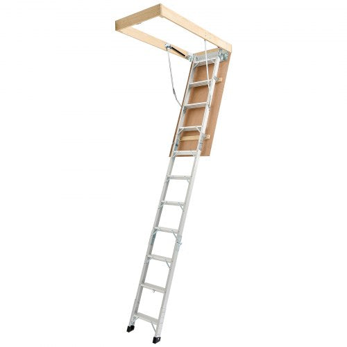 Attic Ladder, 375LBS / 170KG Capacity, 9.8 to 10.3 ft / 3 to 3.13 m Height Adjustable, Multi-Purpose Foldable Aluminium Attic Stairs, Fits 7.66 to 10.25 ft Ceiling Heights for Convenient Access