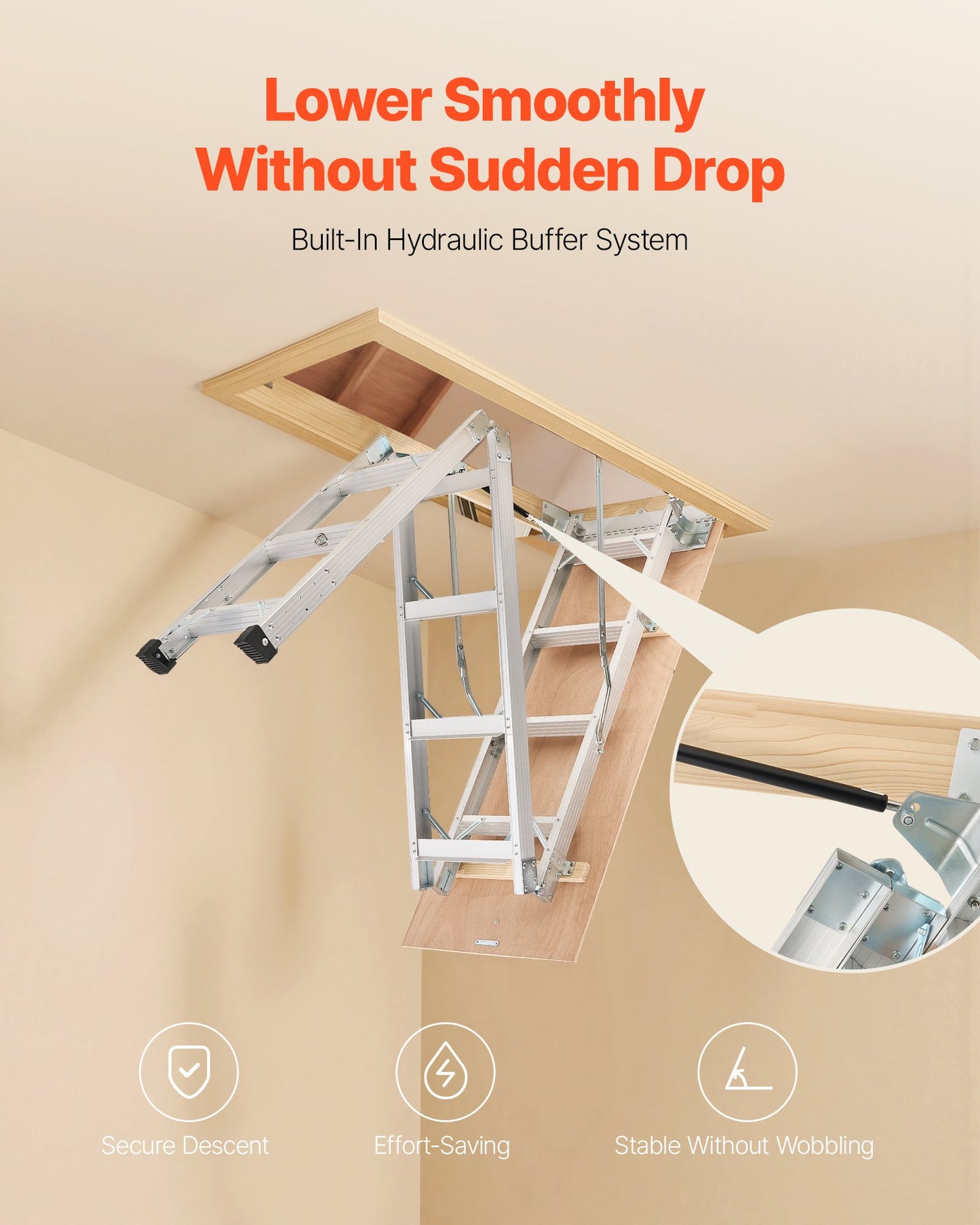 Attic Ladder, 375LBS / 170KG Capacity, 9.8 to 10.3 ft / 3 to 3.13 m Height Adjustable, Multi-Purpose Foldable Aluminium Attic Stairs, Fits 7.66 to 10.25 ft Ceiling Heights for Convenient Access