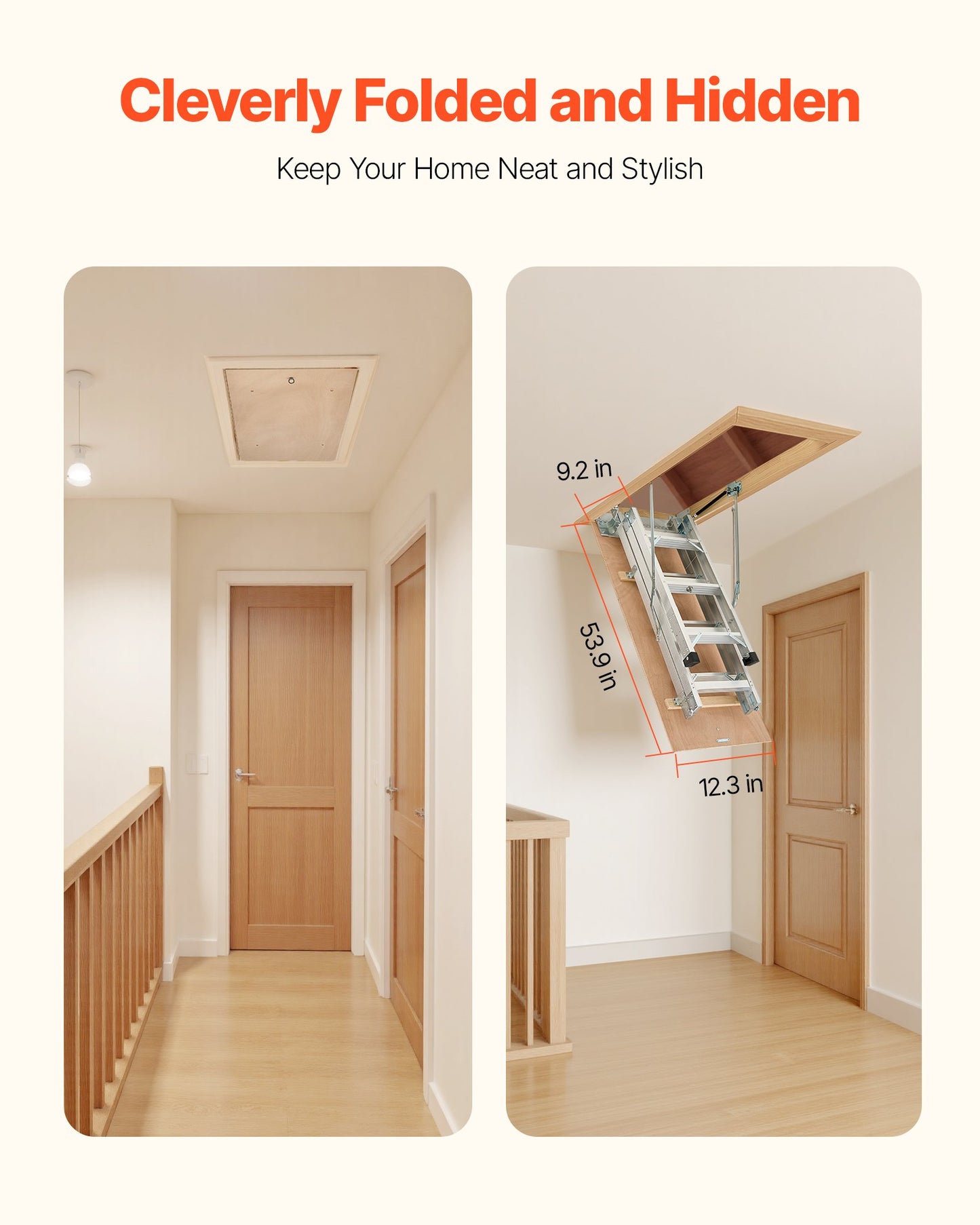 Attic Ladder, 375LBS / 170KG Capacity, 9.8 to 10.3 ft / 3 to 3.13 m Height Adjustable, Multi-Purpose Foldable Aluminium Attic Stairs, Fits 7.66 to 10.25 ft Ceiling Heights for Convenient Access