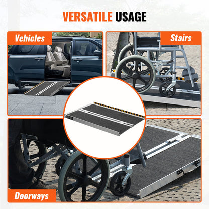 Portable Wheelchair Ramp, 61 cm 362.9 kg Capacity, Non-Slip Aluminum Folding Threshold Ramp, Foldable Mobility Scooter Ramp Wheel Chair Ramp, Handicap Ramp for Home Steps, Stairs, Doorways, Curbs