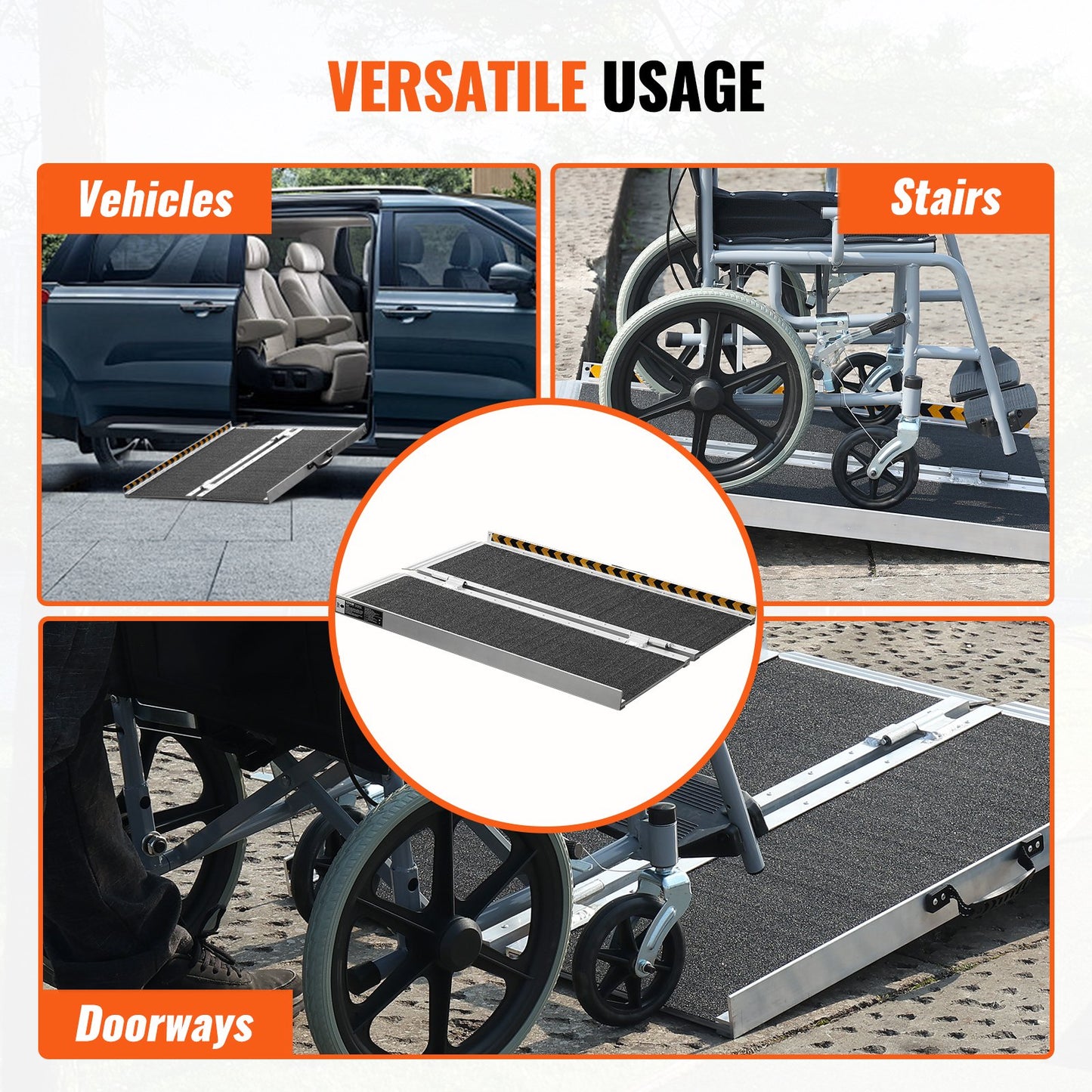 Portable Wheelchair Ramp, 91.4 cm 362.9 kg Capacity, Non-Slip Aluminum Folding Threshold Ramp, Foldable Mobility Scooter Ramp Wheel Chair Ramp, Handicap Ramp for Home Steps, Stairs, Doorways, Curbs