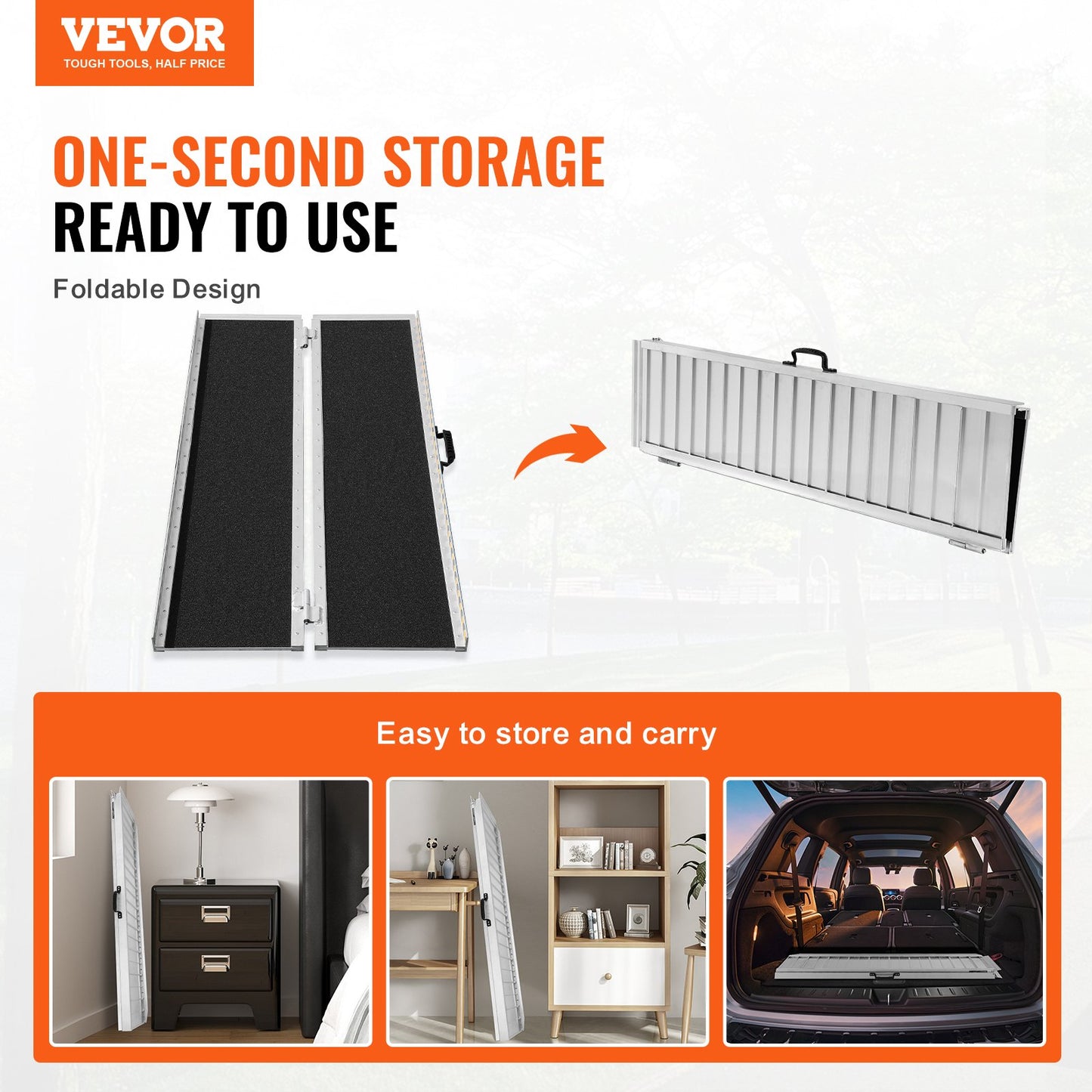 Portable Wheelchair Ramp, 121.9 cm 362.9 kg Capacity, Non-Slip Aluminum Folding Threshold Ramp, Foldable Mobility Scooter Ramp Wheel Chair Ramp, Handicap Ramp for Home Steps, Stairs, Doorways, Curbs