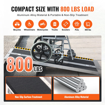 Portable Wheelchair Ramp, 121.9 cm 362.9 kg Capacity, Non-Slip Aluminum Folding Threshold Ramp, Foldable Mobility Scooter Ramp Wheel Chair Ramp, Handicap Ramp for Home Steps, Stairs, Doorways, Curbs