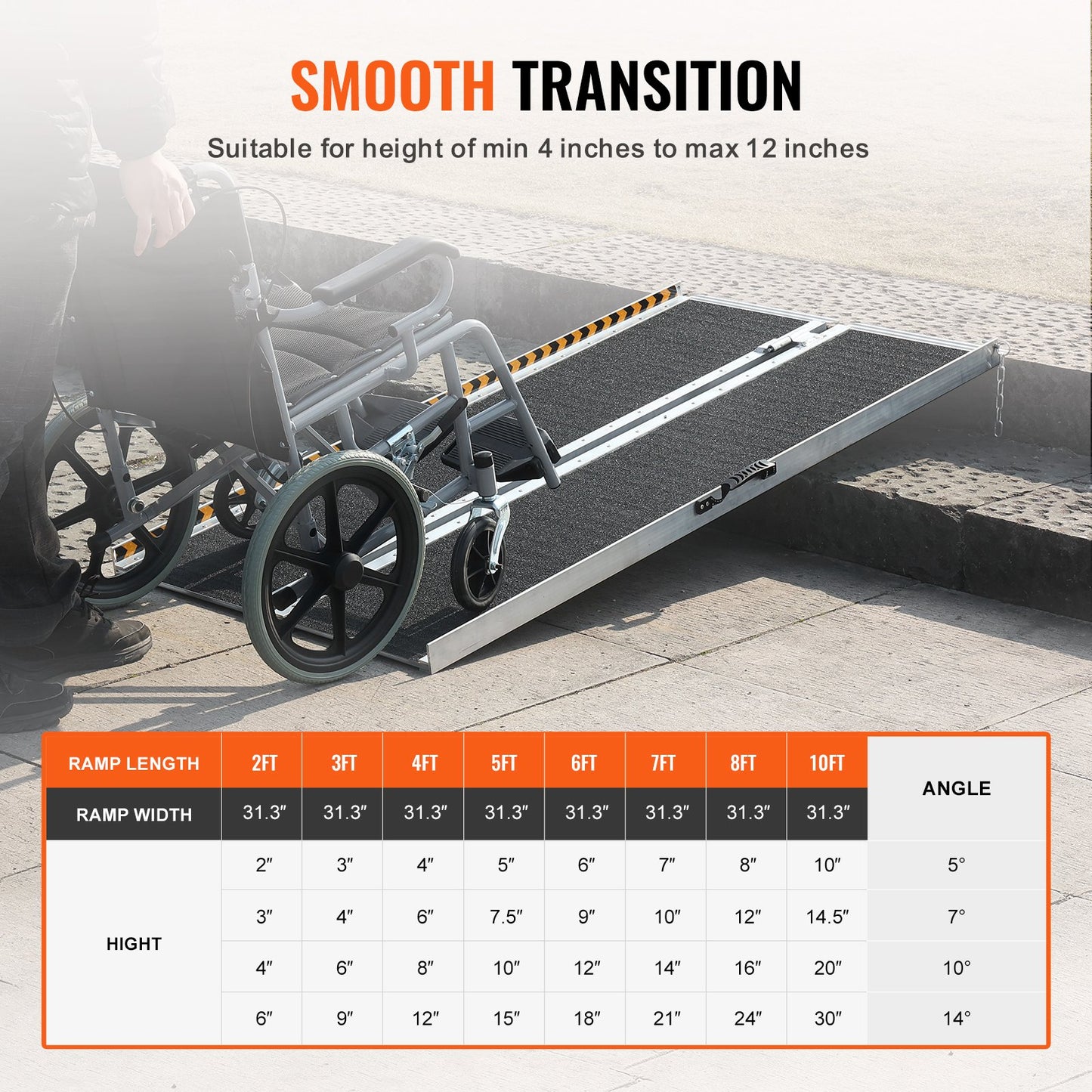 Portable Wheelchair Ramp, 121.9 cm 362.9 kg Capacity, Non-Slip Aluminum Folding Threshold Ramp, Foldable Mobility Scooter Ramp Wheel Chair Ramp, Handicap Ramp for Home Steps, Stairs, Doorways, Curbs