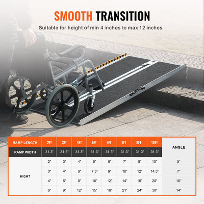 Portable Wheelchair Ramp, 121.9 cm 362.9 kg Capacity, Non-Slip Aluminum Folding Threshold Ramp, Foldable Mobility Scooter Ramp Wheel Chair Ramp, Handicap Ramp for Home Steps, Stairs, Doorways, Curbs