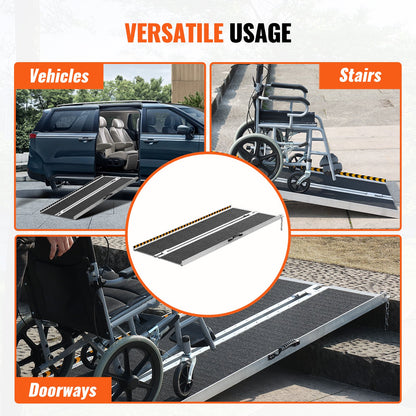 Portable Wheelchair Ramp, 121.9 cm 362.9 kg Capacity, Non-Slip Aluminum Folding Threshold Ramp, Foldable Mobility Scooter Ramp Wheel Chair Ramp, Handicap Ramp for Home Steps, Stairs, Doorways, Curbs