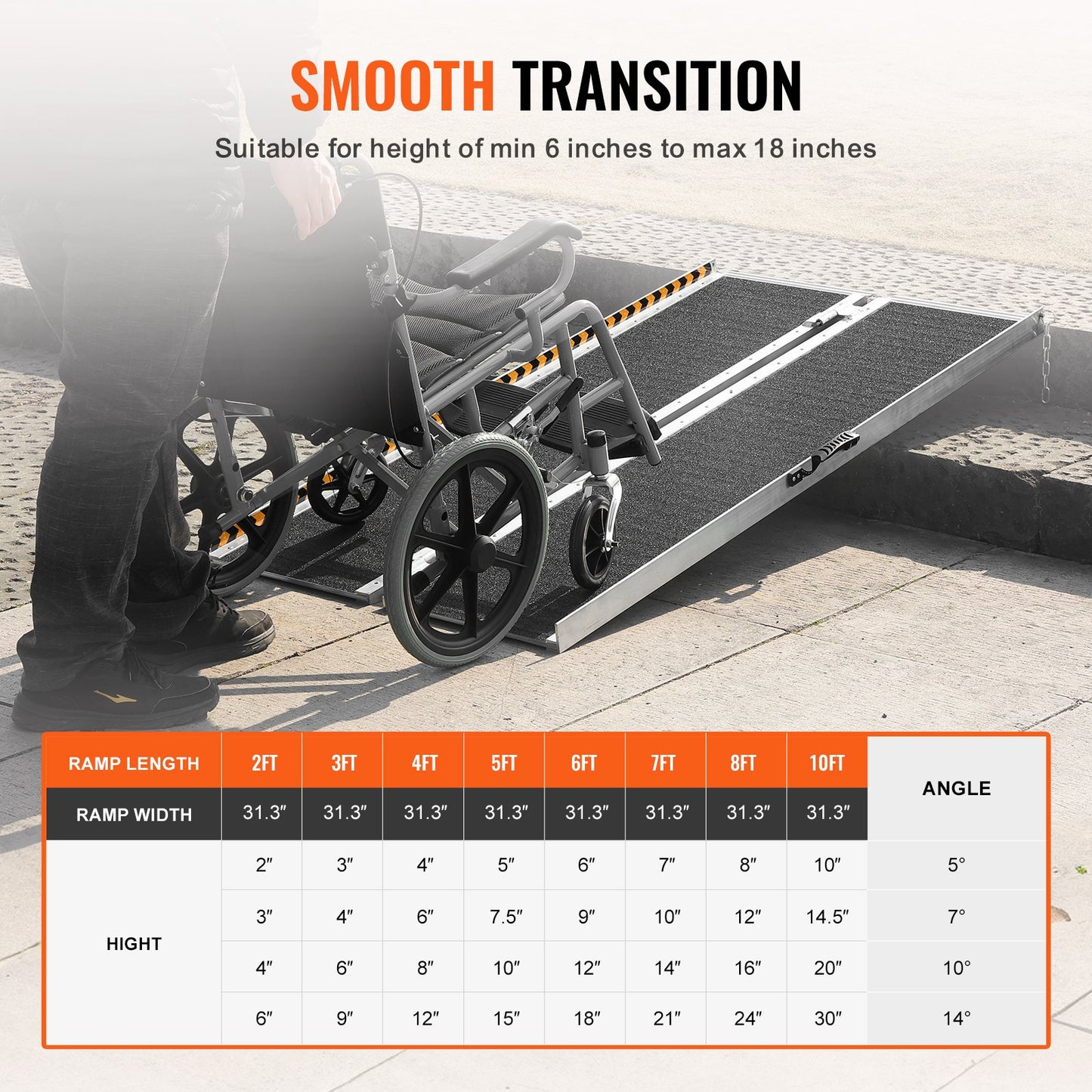 Portable Wheelchair Ramp, 182.9 cm 362.9 kg Capacity, Non-Slip Aluminum Folding Threshold Ramp, Foldable Mobility Scooter Ramp Wheel Chair Ramp, Handicap Ramp for Home Steps, Stairs, Doorways, Curbs