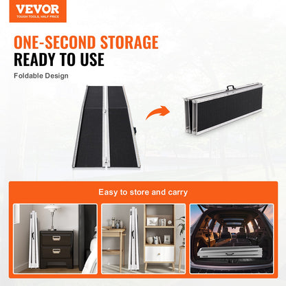 Portable Wheelchair Ramp, 7 ft 800 lbs Capacity, Non-Slip Aluminum Folding Threshold Ramp, Foldable Mobility Scooter Ramp Wheel Chair Ramp, Handicap Ramp for Home Steps, Stairs, Doorways, Curbs