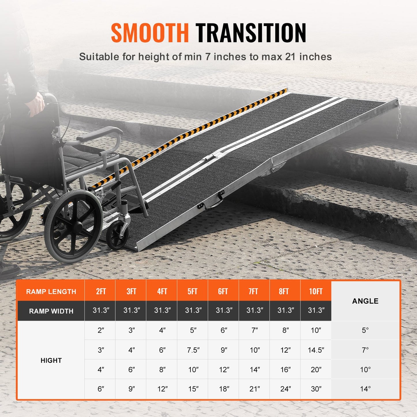 Portable Wheelchair Ramp, 7 ft 800 lbs Capacity, Non-Slip Aluminum Folding Threshold Ramp, Foldable Mobility Scooter Ramp Wheel Chair Ramp, Handicap Ramp for Home Steps, Stairs, Doorways, Curbs