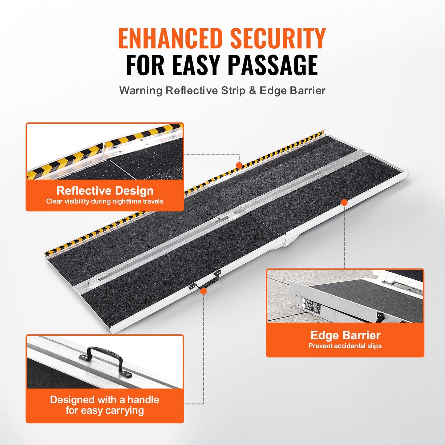 Portable Wheelchair Ramp, 243.8 cm 363 kg Capacity, Non-Slip Aluminum Folding Threshold Ramp, Foldable Mobility Scooter Ramp Wheel Chair Ramp, Handicap Ramp for Home Steps, Stairs, Doorways, Curbs