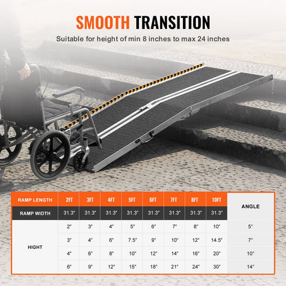 Portable Wheelchair Ramp, 243.8 cm 363 kg Capacity, Non-Slip Aluminum Folding Threshold Ramp, Foldable Mobility Scooter Ramp Wheel Chair Ramp, Handicap Ramp for Home Steps, Stairs, Doorways, Curbs