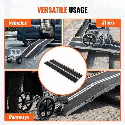 Portable Wheelchair Ramp, 243.8 cm 363 kg Capacity, Non-Slip Aluminum Folding Threshold Ramp, Foldable Mobility Scooter Ramp Wheel Chair Ramp, Handicap Ramp for Home Steps, Stairs, Doorways, Curbs