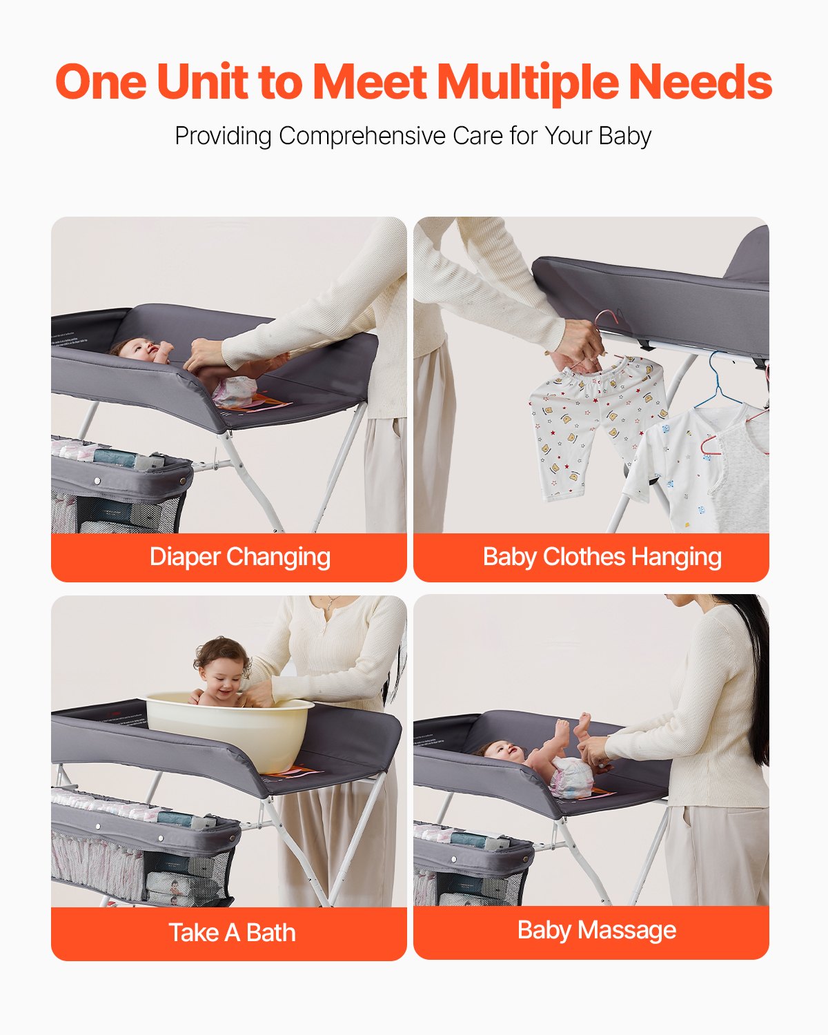 Baby Changing Table, Foldable Diaper Change Station with Side Basket, Adjustable Height Portable Changing Table with Lockable Wheels, Multi-Functional Storage Organizer Nursery, Dark Gray