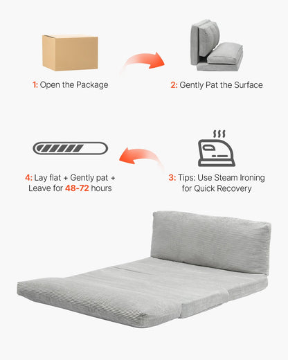 Folding Sofa Bed, 3-in-1 Foldable Couch Bed with Washable Cover, 25D High Density Memory Foam Convertible Sleeper Chair Bed, Futon Couch for Living Room, Bedroom, Guest, Light Grey(Full)