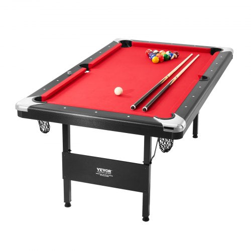 Billiards Table, 192 cm Pool Table, Portable Foldable Space-Saving Table, Billiard Table Set Includes Balls, Cues, Chalks and Brush, Black with Red Cloth, Perfect for Family Game Room Kid Adult