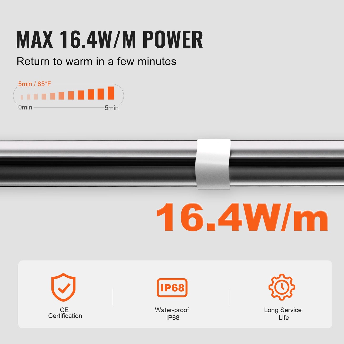 Self-Regulating Pipe Heating Cable, 24.4m 16.4W/m Heat Tape for Pipes Freeze Protection, Water Pipe Heat Cable with Built-in Thermostat Protects PVC Hose, Metal and Plastic Pipe from Freezing