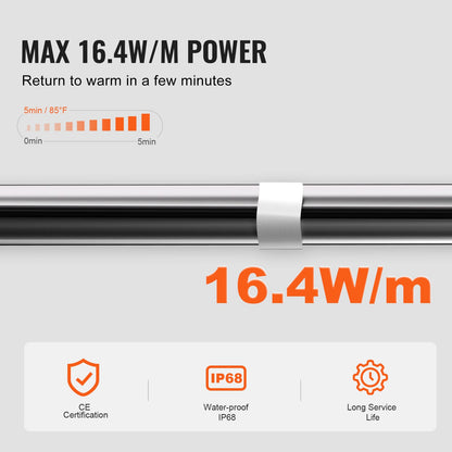 Self-Regulating Pipe Heating Cable, 24.4m 16.4W/m Heat Tape for Pipes Freeze Protection, Water Pipe Heat Cable with Built-in Thermostat Protects PVC Hose, Metal and Plastic Pipe from Freezing