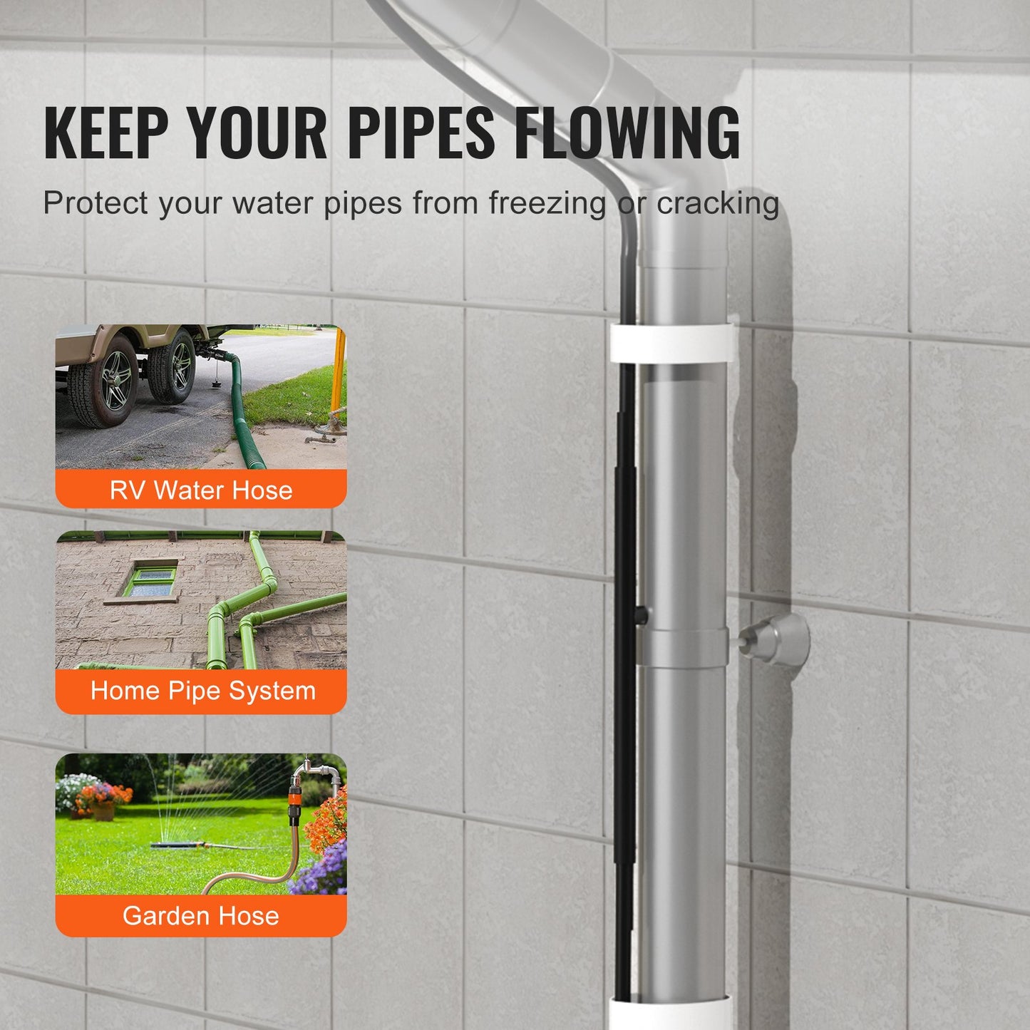 Self-Regulating Pipe Heating Cable, 24.4m 16.4W/m Heat Tape for Pipes Freeze Protection, Water Pipe Heat Cable with Built-in Thermostat Protects PVC Hose, Metal and Plastic Pipe from Freezing