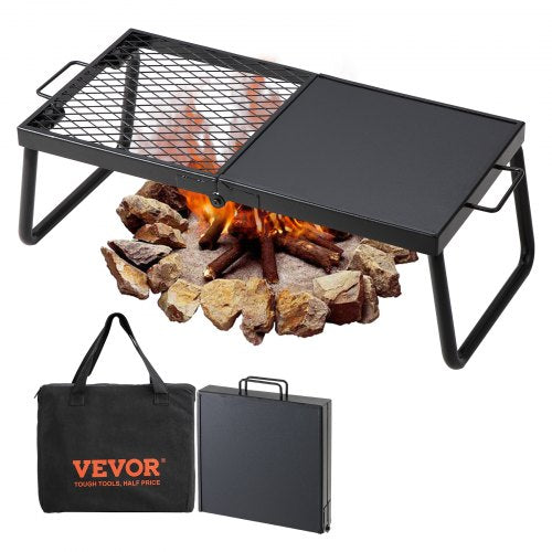 Folding Campfire Grill, Heavy Duty Steel Mesh Grate, 57cm Portable Camping Grates Over Fire Pit, Camp Fire Cooking Equipment with Legs Carrying Bag, Grilling Rack for Outdoor Open Flame Cooking