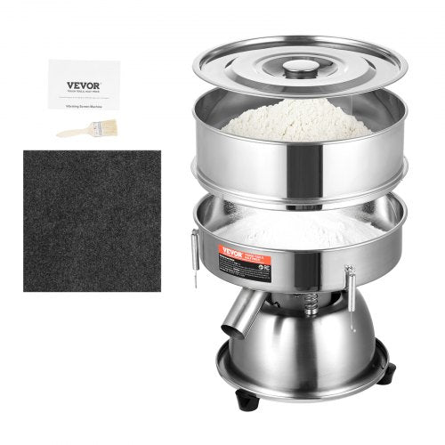 Automatic Electric Vibrating Sieve, Stainless Steel Sifter Shaker Machine with 40+60 Mesh, 45W Automatic Powder Sifter Machine Countertop, Electric Sieve Shaker for Flour Powers, Mungbean, Rice