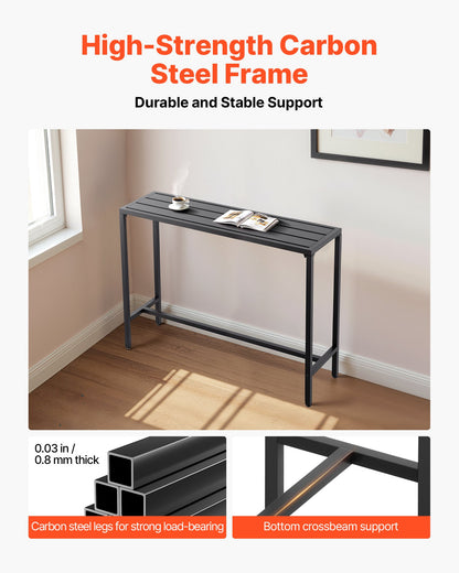 Barbord för utomhusbruk, 120 x 37,5 cm barbord för uteplats, vattentät bordsskiva och robust metallram, matbord i rektangulärt utförande, utemöbler för balkong, trädgård, bubbelpool, pool, inomhusbruk