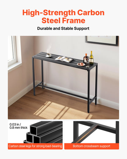 Barbord för utomhusbruk, 140 x 37,5 cm barbord för uteplats, vattentät bordsskiva och robust metallram, matbord i rektangulär bänkhöjd, utemöbler för balkong, trädgård, bubbelpool, pool, inomhusbruk