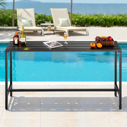 Outdoor Bar Table, 160 x 37.5 cm Patio Bar Table, Waterproof Top & Sturdy Metal Frame, Rectangle Counter Height Dining Tables, Outdoor Furniture for Balcony, Yard, Hot Tub, Poolside, Indoor